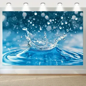 Sfondo fotografico con spruzzo d'acqua, design chiaro con gocce, ideale per arredamento.