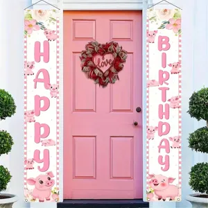 Cartoon rosa Schweinchen Happy Birthday Türbanner Set für Kinderparty Dekoration