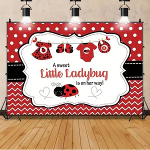 Sweet ladybug baby shower backdrop with red and black polka dot and chevron pattern