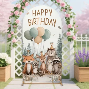 Forest animal themed happy birthday arch backdrop for children's party decoration
