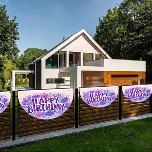 Pancarta de cumpleaños en forma de abanico tema coral y concha para valla de jardín