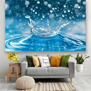 Arte murale su tela con fotografia di schizzi d'acqua, stampa blu fresca per arredamento casa