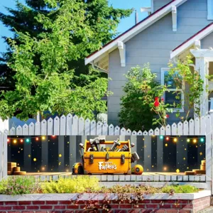Father's Day party banner featuring a yellow toolbox and festive light prints
