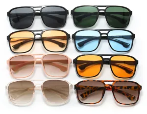 Diverse collection of square double-bridge sunglasses in various vintage punk colors
