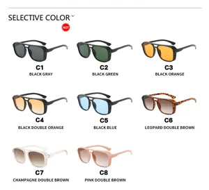 Complete selection of multiple colors for retro square double bridge sunglasses for men