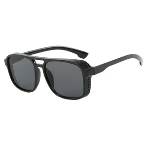 Classic retro punk style square double-bridge sunglasses for men with perforated side shields