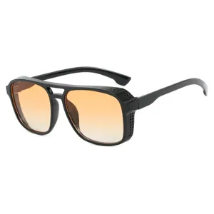Vintage punk square double bridge sunglasses with orange gradient lenses for men