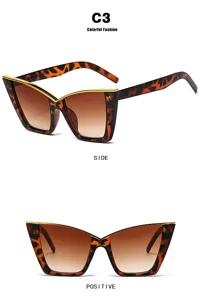 Λεπτομερής προβολή των γυαλιών ηλίου cat-eye με λεοπάρ σχέδιο και χρυσές λεπτομέρειες