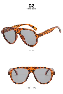 Detailed views showing side and front angles of leopard print aviator sunglasses for women