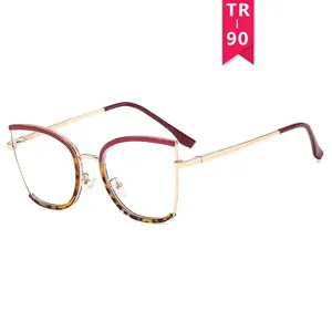 Stylish cat-eye anti-blue light glasses with TR90 gold and red frame for women.