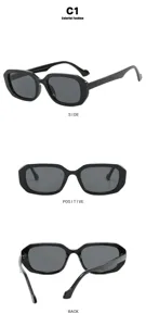 Vistas detalladas de gafas de sol cuadradas retro para mujer en negro
