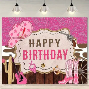 Sfondo Fotografico a Tema Cowboy Occidentale Rosa Decorazione per Festa di Compleanno di Ragazza Dolce Fresco Banner in Poliestere