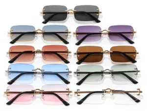 Premium rimless rectangular sunglasses with multiple colorful tinted lens options