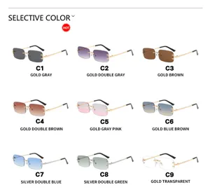 Detailed catalog of rimless rectangle sunglasses showing nine lens color variants