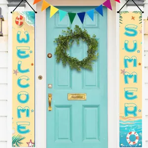 Summer beach theme porch banners set with Welcome and Summer text for front door decoration