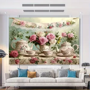 Vintage rose tea party photography backdrop for elegant English tea time decor