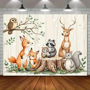 Cartoon forest animals photography backdrop for kids birthday party decoration
