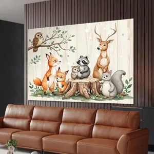 Cartoon forest animals photography backdrop for kids birthday party and nursery wall decor