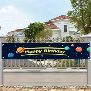 Outer Space Universe Planet Theme Birthday Decoration Banner Colorful Planets Printed Happy Birthday Background Party Banner