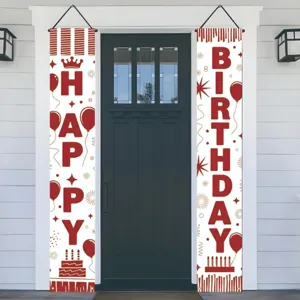 Rot Weiß Geburtstag Porch Banner Vertikale Tür Spruchpaar Happy Birthday Hängende Flagge Für Hof Haus Party Dekoration Polyester