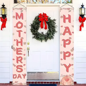 Muttertags-Banner für den Außenbereich mit rosa Blumendesign und Aufschrift Happy Mother's Day