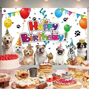Sfondo vivace festa compleanno cani con testo Happy Birthday per decoro studio foto