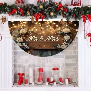 Banderín de boda vintage de grano de madera con rosas y texto Mr & Mrs para decoración