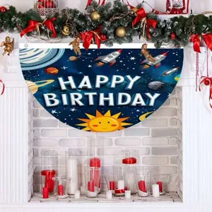 Ruimte thema Happy Birthday waaiervormige hangende vlag banner voor kinder verjaardagsfeest