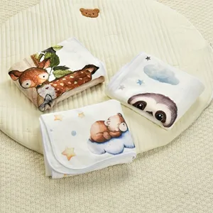 Baby monthly milestone blanket cute cartoon animal print soft plush infant receiving quilt