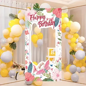 Blumen Schmetterling Geburtstag Fotostand Hintergrund mit Ausschnitt für Party Dekoration