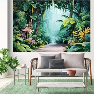 Arazzo foresta tropicale stile pittura a olio sfondo decorativo per pareti casa