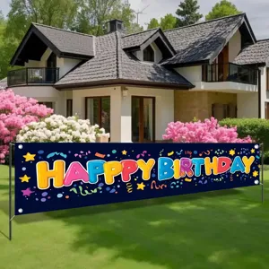 Large colorful Happy Birthday banner yard sign for kids party outdoor lawn decor