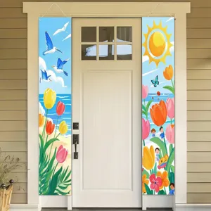Spring tulip beach theme outdoor porch banners for home front door decorative display