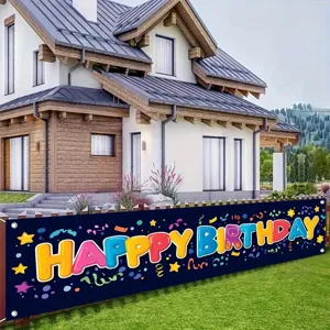 Colorful Happy Birthday banner decoration for outdoor kid's party garden fence hanging