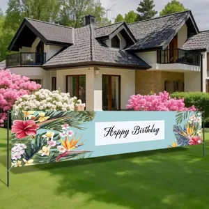 Tropical floral Happy Birthday yard banner for outdoor summer party garden decorations