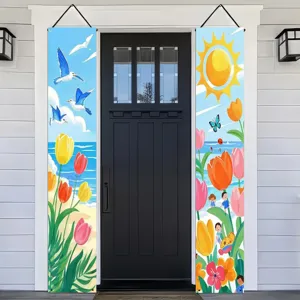 Spring tulip and seaside theme decorative porch banners for front door entrance