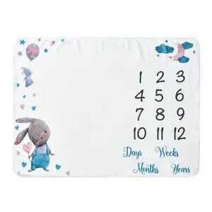Soft baby milestone blanket with cute cartoon rabbit design for newborn growth photography