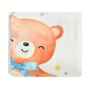 Ultra-soft baby growth milestone blanket featuring cute cartoon bear print on white