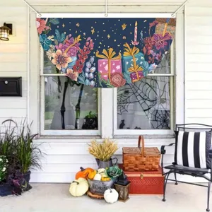 Dreamy Flower Cluster Gift Theme Decorative Fan Shaped Flag Garden Fence Half Round Hanging Banner For Festive Decor