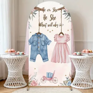 Housse de toile de fond en arche pour fête de révélation avec design He or She bébé
