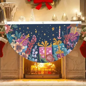Floral gift themed fan-shaped flag for Christmas holiday fireplace decoration