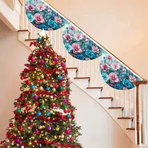 Retro floral fan-shaped bunting flags for indoor and outdoor staircase decoration