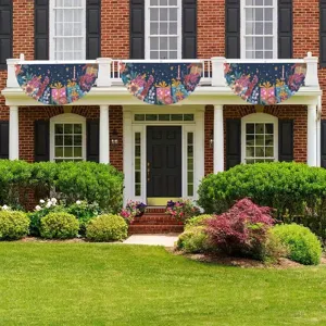 Dreamy flower and gift theme decorative fan-shaped flag for porch railing decoration