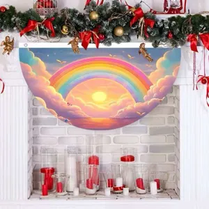 Bandera decorativa en forma de abanico con arcoíris y amanecer para jardín y hogar