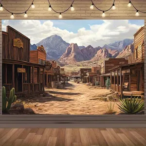 Sfondo per Fotografia di Città Western Wild West Paesaggio Deserto Montagna Cactus Sfondo per Decorazione Parete Festa Arazzo