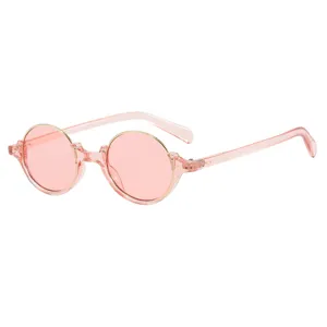 Roze ronde zonnebril voor dames, retro vintage stijl nerd bril met mooie roze lenzen.