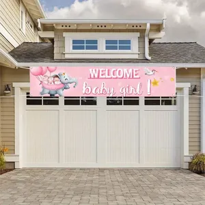 Pink elephant baby girl banner for baby shower party courtyard fence hanging decoration cloth