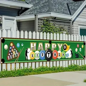 Billiards happy birthday banner party decoration green pool table backdrop for sports fans