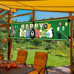 Billiard theme birthday party decoration banner, pool table print hanging cloth for fans.