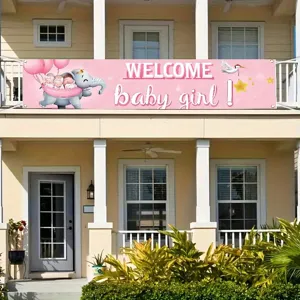 Pink elephant baby girl baby shower banner hanging porch yard decoration for party use.